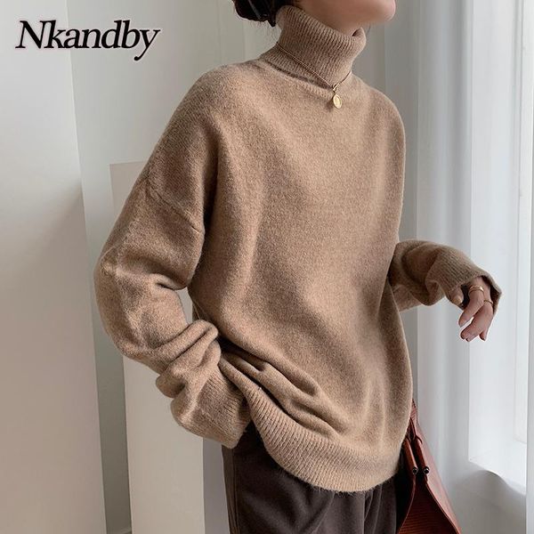 

nkandby turtleneck wool women`s sweaters 2020 autumn winter fashion loose korean pullover jumpers casual female knitted, White;black
