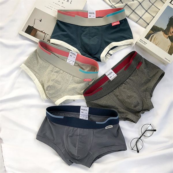 3 Stücke Herren Boxershorts Einfarbig Männer Unterwäsche Boxer Baumwolle Sommer Mittlere Taille Unterhose Atmungsaktive Herrenhöschen 2020 Neue LJ201110