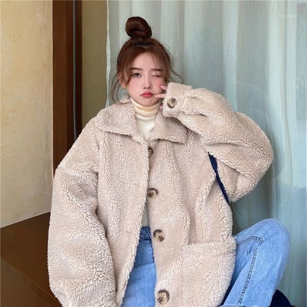 

winter thicken warm fur women jacket coat casual fashion lambswool overcoat fluffy cozy loose plus cashmere outerwear female1, Black