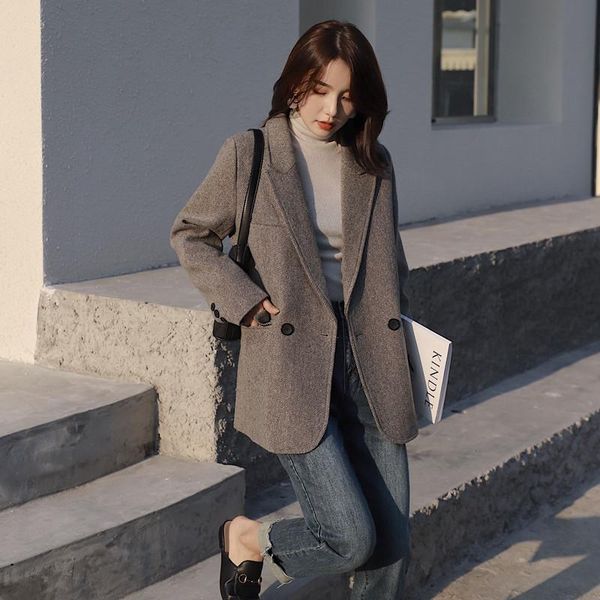 

women's suits & blazers tweed plaid blazer winter elegant autumn simple fashion office casual loose chaquetas para mujer jacket women d, White;black