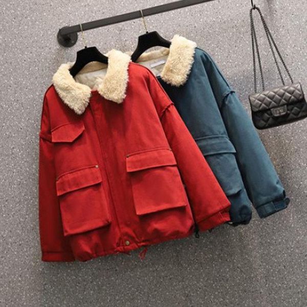 

women's jackets plus size 2021 winter short padded jacket loose lamb wool velvet coat women, Black;brown