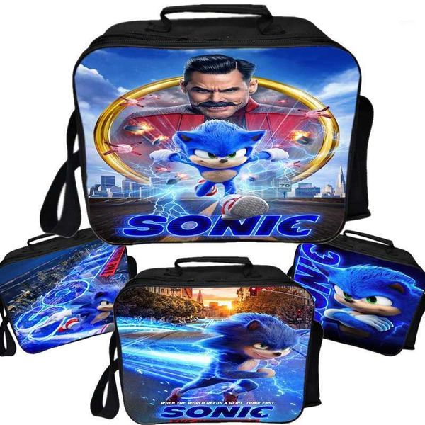 

printed students sonic lunch bag worker lunch box boys girls teens travel cooler bag kids cartoon picnic insulation gift1, Blue;pink