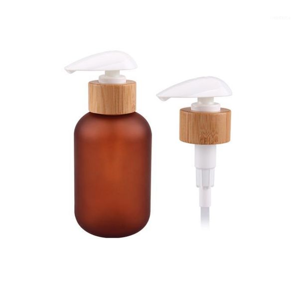 

60ml cosmetic packaging 2oz frosted amber pet plastic shampoo bottle with bamboo pump mist sprayer caps1