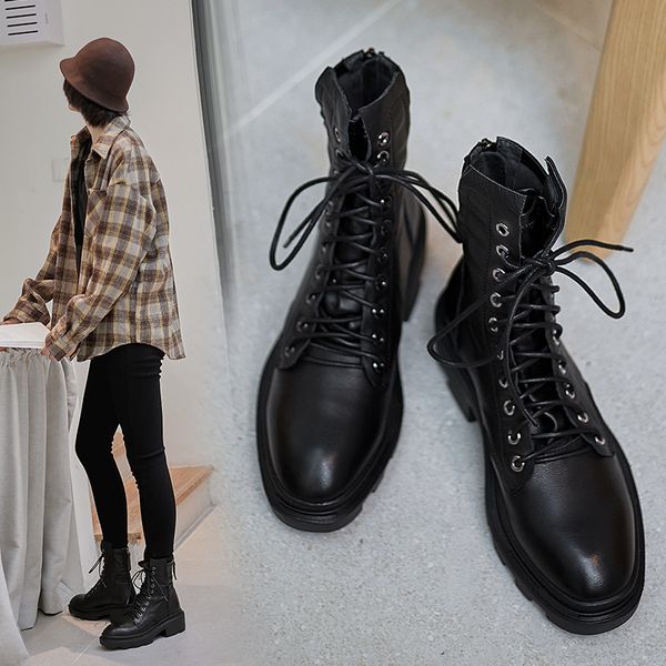 

women ankle leather autumn and winter ladies elastic short snow boots online o751, Black