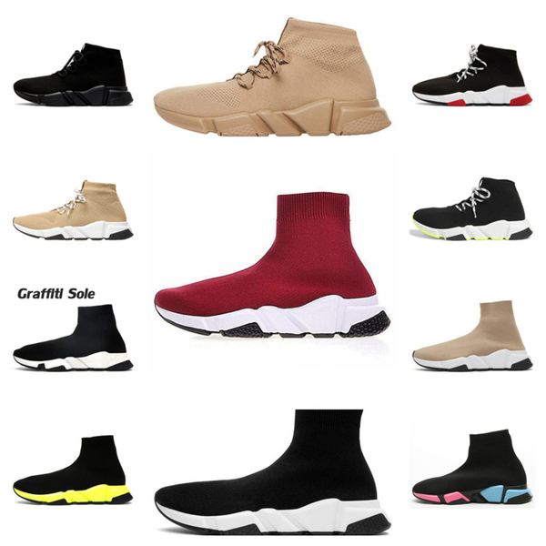 

скоростной тренер носок обувь мода платформы обувь черный белый бежевый королевский голубой орео серые белые зеленые плоские мужчины женщины, Black