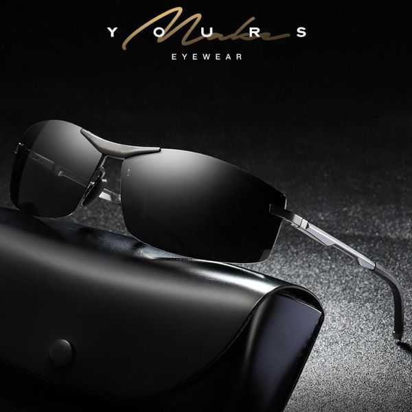 

sunglasses hdsunfly men polarized rectangle sun glasses alloy legs rimless eyewear accessories for masculino, White;black