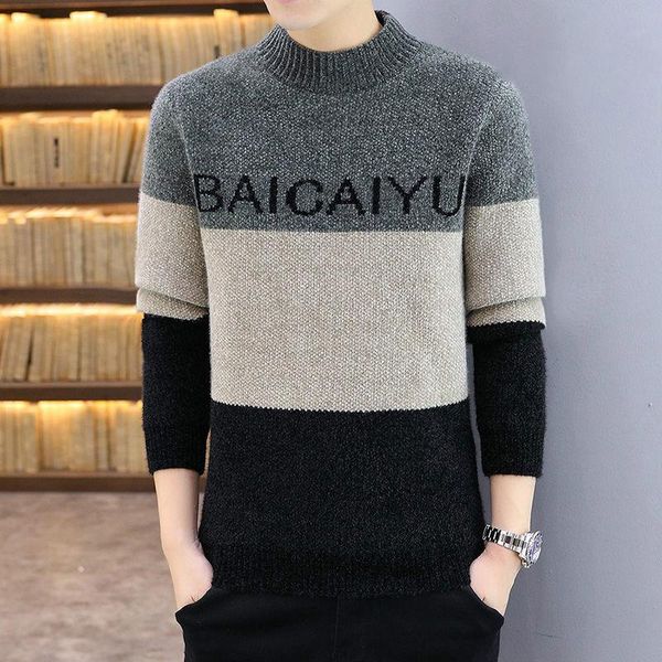 

men's sweaters golden mink sweater men warm plus velvet midneck bottoming shirt young coat, White;black