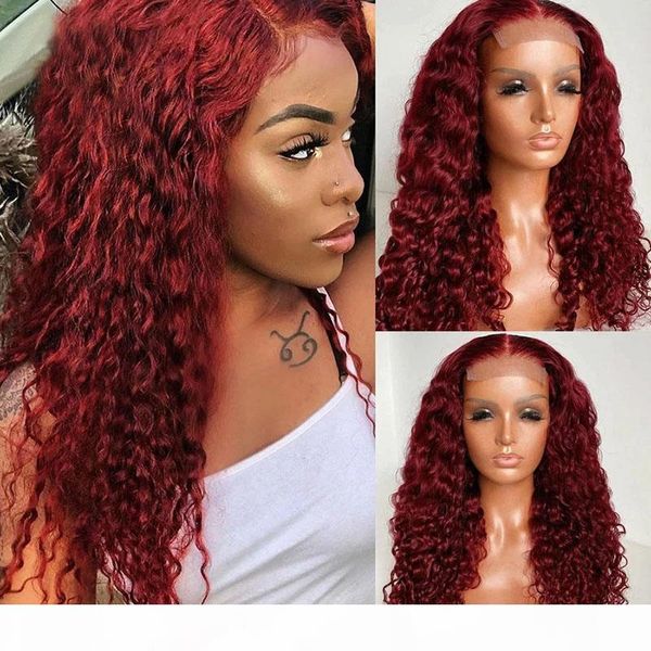 

deep curly human hair wigs 99j color lace front wigs pre plucked brazilian virgin hair glueless lace with baby, Black;brown