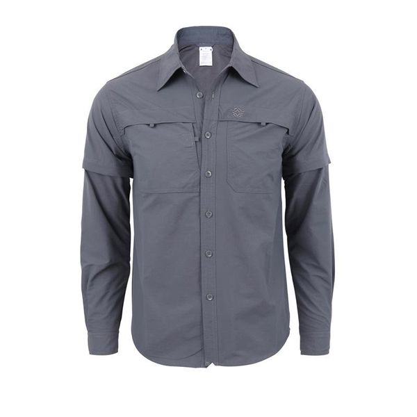 

men's casual shirts detachable long sleeve quick dry shirt tactical outdoor hiking breathable anti uv removable lapel cardigan, White;black