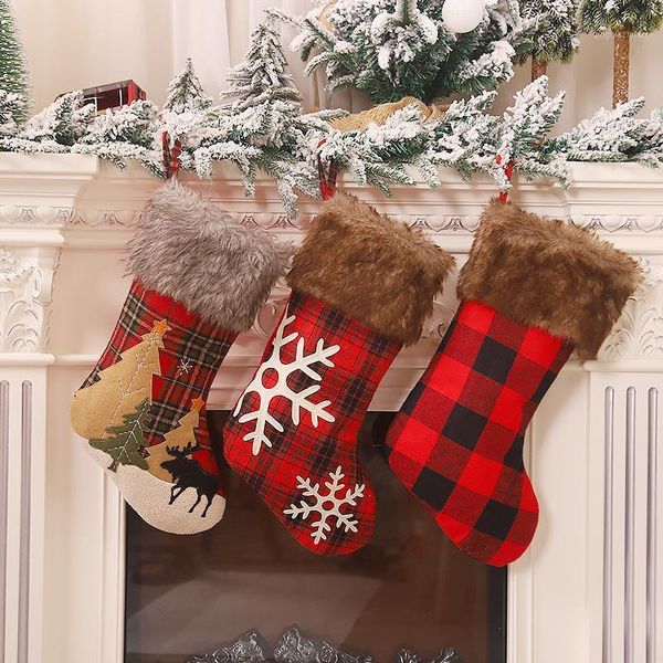 

christmas ornaments lattice snowflake decoration brown edge christmas stocking pendant1