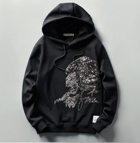 

winter autumn diamond lion and plush pullover fashion cute casual male hoodie aqa0, Black