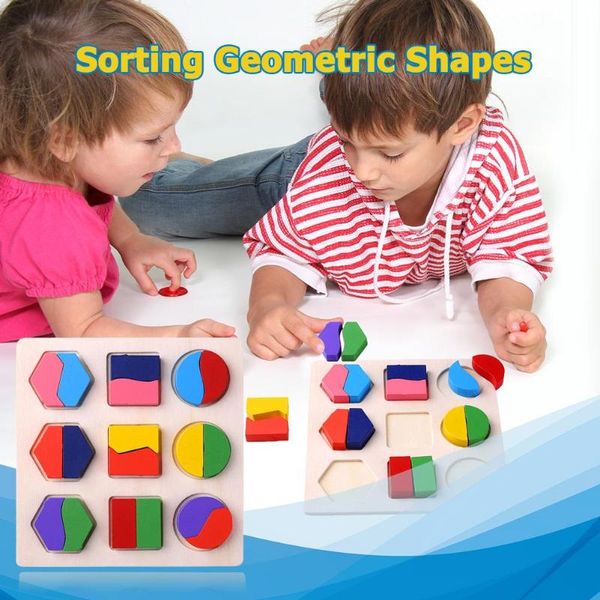 

wooden geometric shapes montessori puzzle sorting math bricks preschool learning educational game baby toddler toys children gift