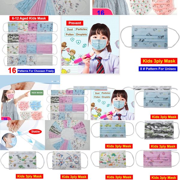 

16 patterns kids 3 ply dhl 3ply colorful protective child children face mask with valveprotectivesgvc