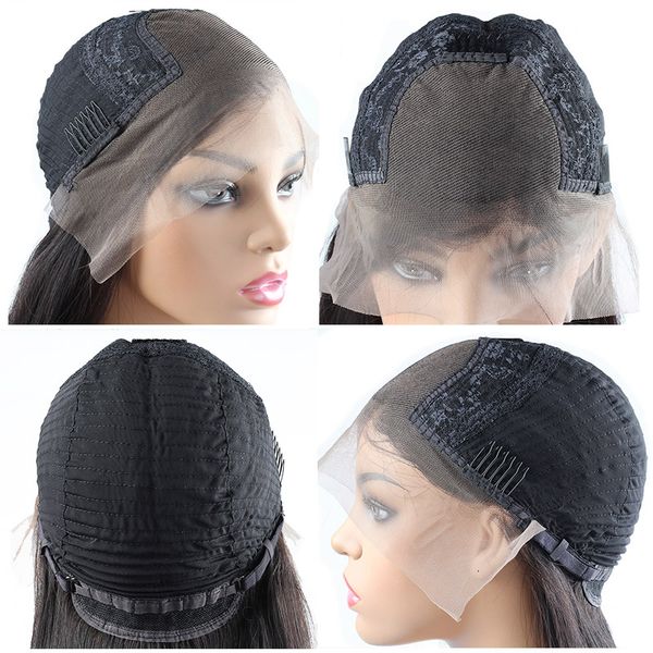 

ishow brazilian 4*4 lace closure wig straight pre-plucked human hair wigs 150% density lace wig with baby hair indian peruvian hair, Black;brown