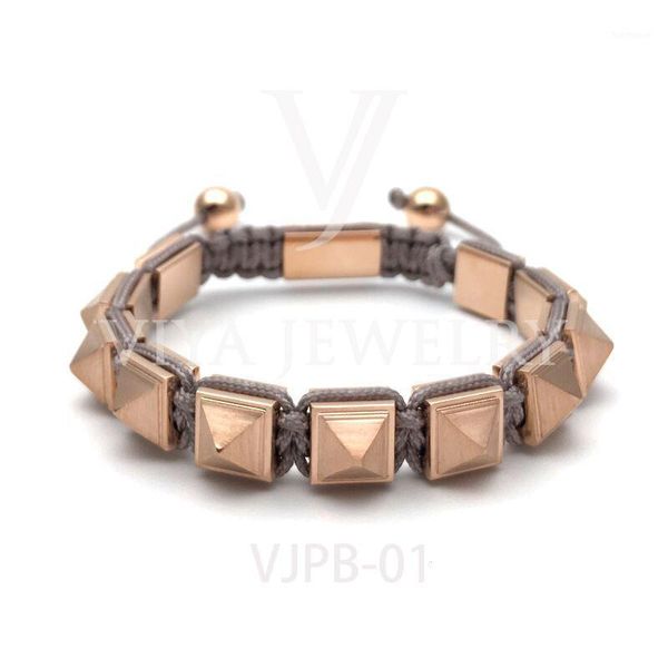 

new arrival men gold pyramid bracelet pyramid bead weave macrame bracelets for men famous watch jewelry with box1, Golden;silver