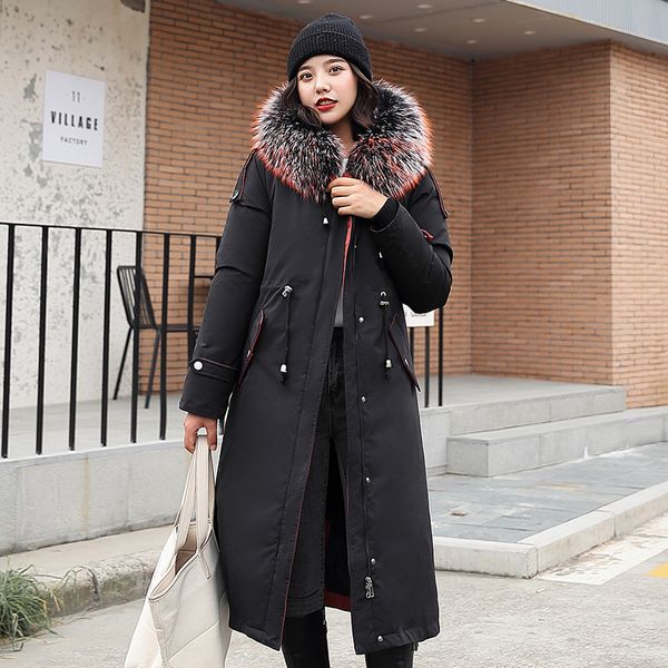 

2021 newinner long fleece winter jacket women warm thicken x-long coat hooded with fur slim female outwear 0qli, Black