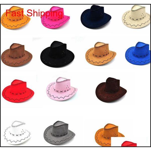 

14colors western cowboy hats men women kids brim caps retro sun visor knight hat outdoor cowgirl brim hats gga965 yfdpc, Black;white