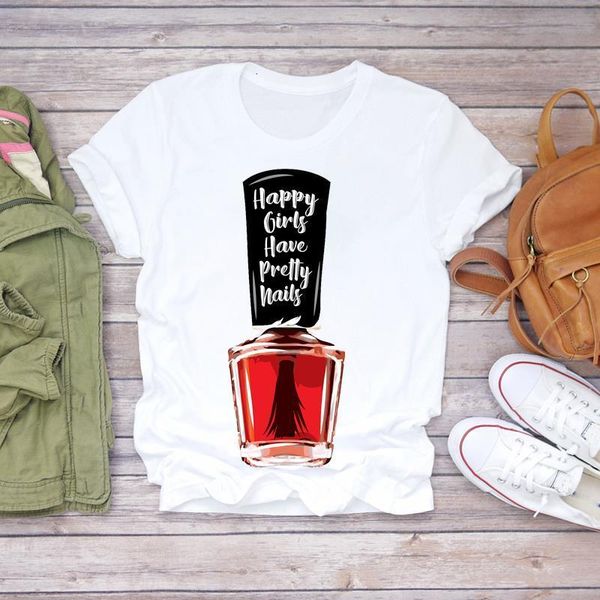 

women 2021 summer fingernail nail art beauty fashion print lady t-shirts t shirt ladies womens graphic female tee t-shirt, White