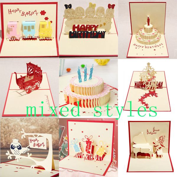 

10styles mixed card cake 3d pop up gift & greeting blessing handmade paper creative happy birthday cardsoutletpwdo