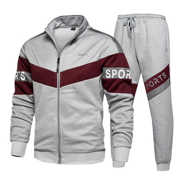 

new men's casual stitching tracksuit autumn running 2 pieces sport set men long sleeve zipper sweatshirt sets winter gym clothes, White;black