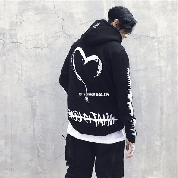 

hip hop hoodies sweatshirt men women loving heart print headwear hoody hiphop hoodies sweatshirts us size s-xl 201114, Black