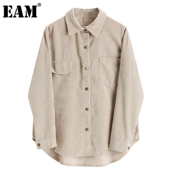

eam] loose fit apricot corduroy big size jacket new lapel long sleeve women coat fashion tide spring autumn 2020 1da744, Black;brown