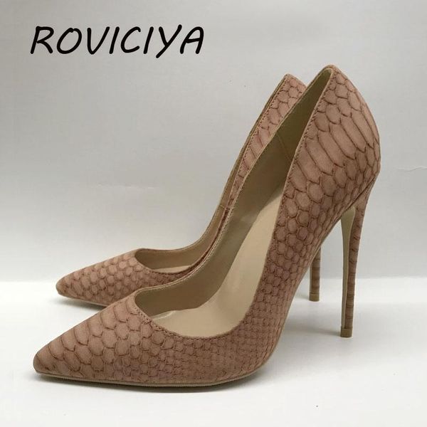 

dress shoes brown snake pattern woman girls 12cm high heels printed toe stilettos wedding plus size 33 34 yg033 roviciya, Black