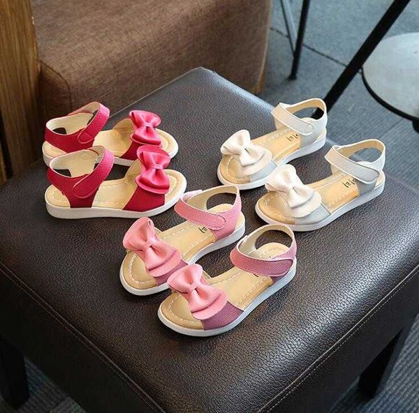 

elling 21-26 large girls sandals summer new korean bow children's princess little kids fish mouth soft bottom beach shoes, Black
