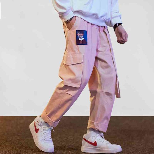 

aelfric eden streetwear hip hop cargo pants men women ribbon letter embroidery japanese joggers trousers casual harem pants pink, Black;white