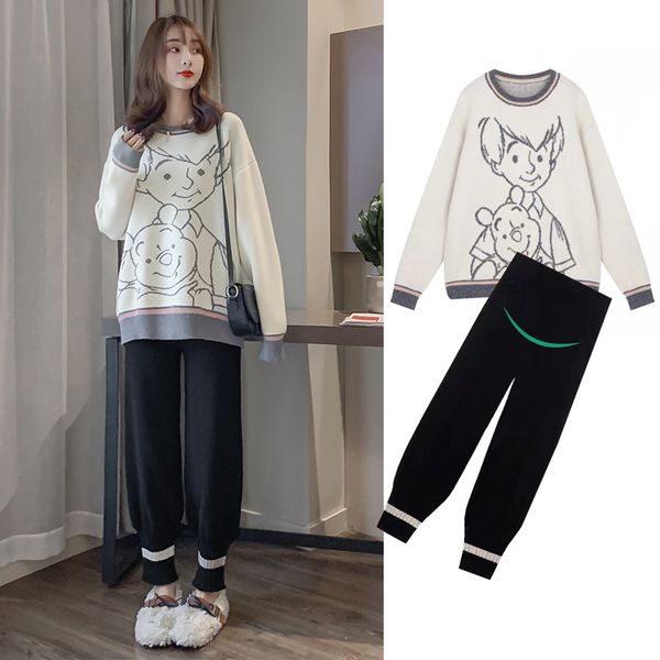 

chaoma foreign style age reduction autumn suit women with belly covering and slim fashion wearing knitted sweater for pregnant, White