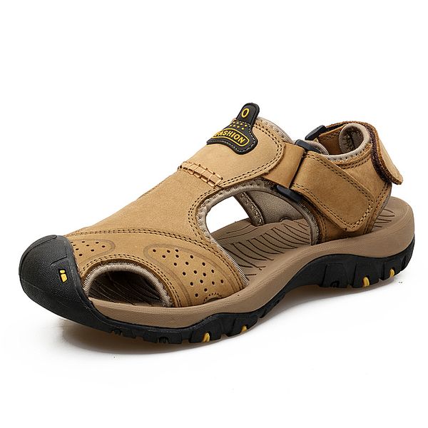 

male new casual design big size long breathable cow leather summer beach shoes anti-slip platform sandals h7mq, Black