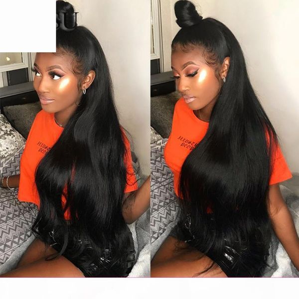 

28 inch lace front wig straight lace front wig brazilian human hair dtraight wigs human hair straight for women, Black;brown