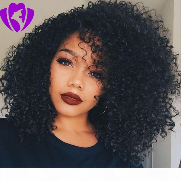 

glueless side part short curly afro wig synthetic lace front wig with baby hair heat resistant black wigs for black women