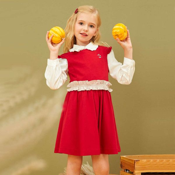 

solid tkom93854a children's new color korean lace vt skirt girl's drs, Red;yellow