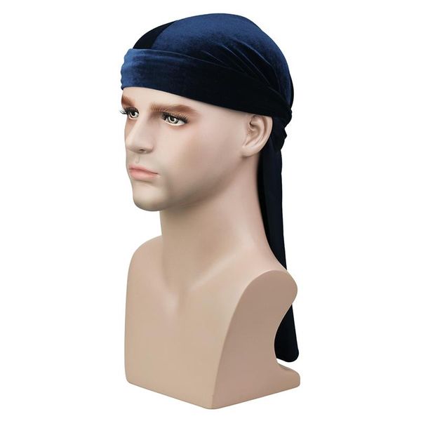 

унисекс velvet silky durags банданы тюрбан cap женщины мужчины satin парики doo байкер головной убор длинный хвост headwrap du-тряпка волос, Black