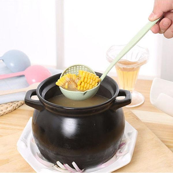 

new spoon long handle kitchen strainer solid color cooking colander kitchen spoon plastic tableware colander hot