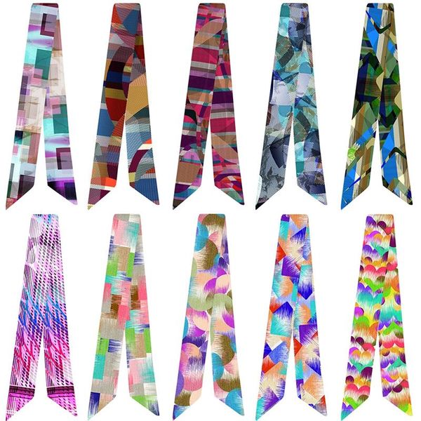 

scarves imixlot 2021 elegant colorful pattern geometric small scarf women girls fashion handle bag chiffon bandana, Blue;gray