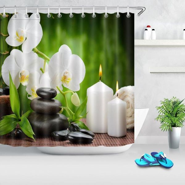 

spa shower curtain decor orchid bamboo candle massage stone zen waterproof polyester fabric bath curtains bathroom accessories1