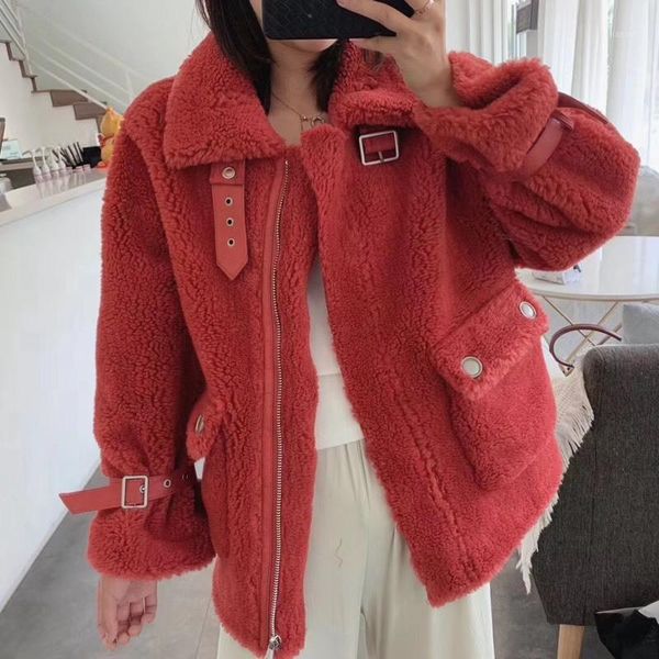 

one quarter of the new women's locomotive type jacket compound fur fur coat particles sheared sheep coats shearling coat1, Black