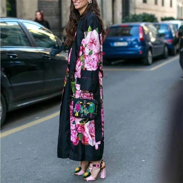 

coat female 2020 autumn winter new casual loose long sleeve women coat overcoat vintage print trench long windbreaker1, Tan;black