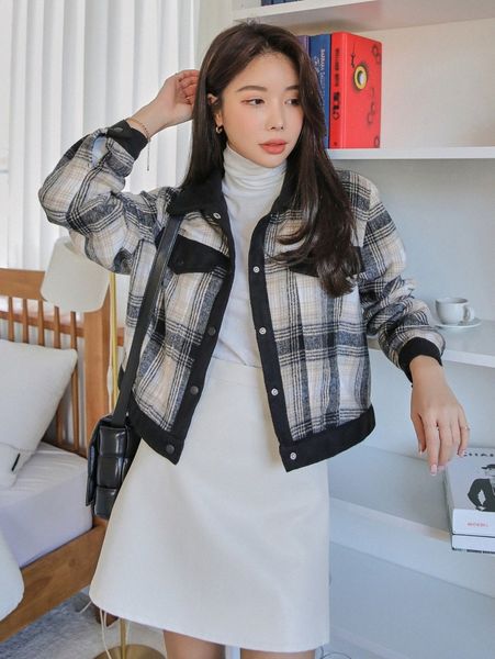

dazy plaid button front overcoat h97w#, Black
