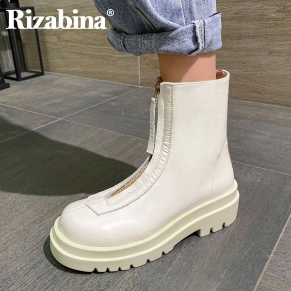 

rizabina real leather woman ankle boots fashion platform high heel winter shoes woman warm zipper short boot footwear size 34-391, Black