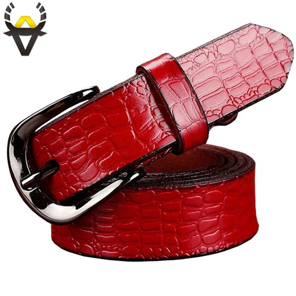 

fashion genuine leather belts for women crocodile design pin buckle belt woman quality cow skin waist strap female width 2.8 cm 201120, Black;brown