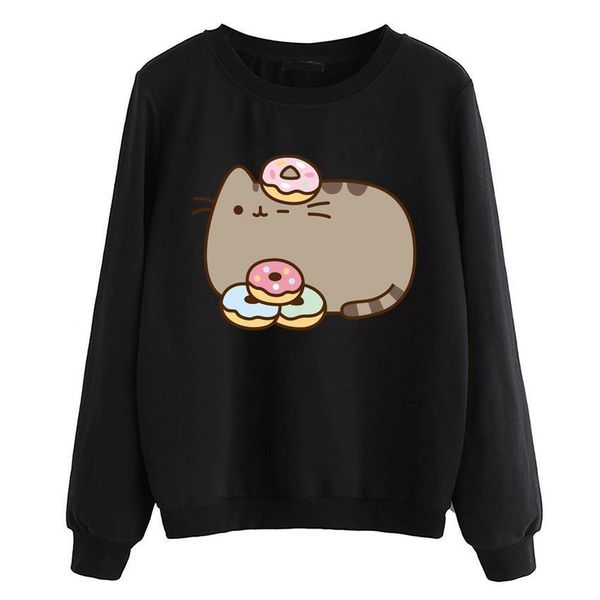 

fleece casual style hoodies 2019 new sweatshirts kawaii cartoon cat clothes women white black brand tracksuits pullovers autumn