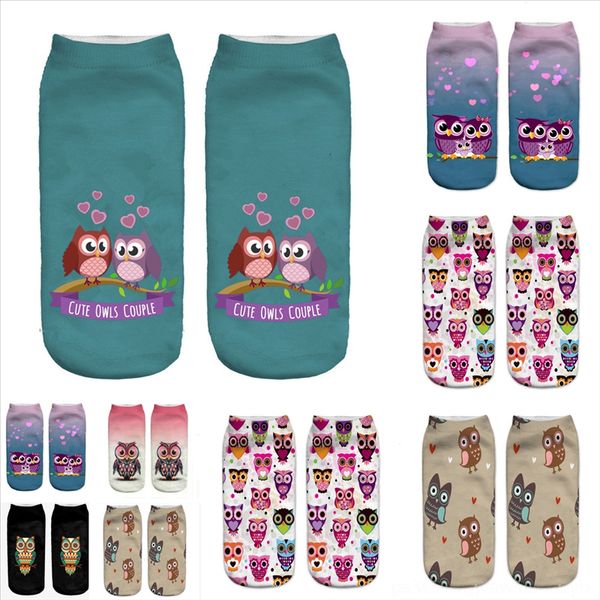 

qniq4 autumn and winter new socks owl mens and outdoor mens mid barrel womens sock drawstring couple cotton match pure mix classic animal, Black