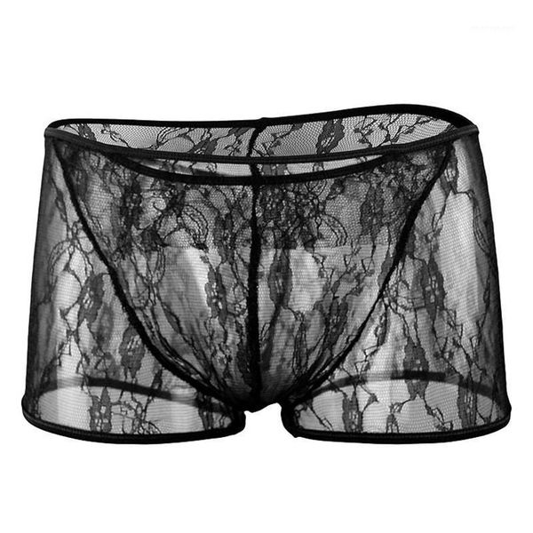 

underpants transparent underwear men see through lace low-waist boxer shorts mesh gauze breathable panties1, Black;white