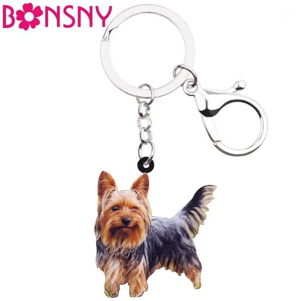 Keychains acrílico piscando Yorkshire Terrier Dog Key Keyrings Animal For Women Girl Ladies Handies Handbag Carms Kids Gift1
