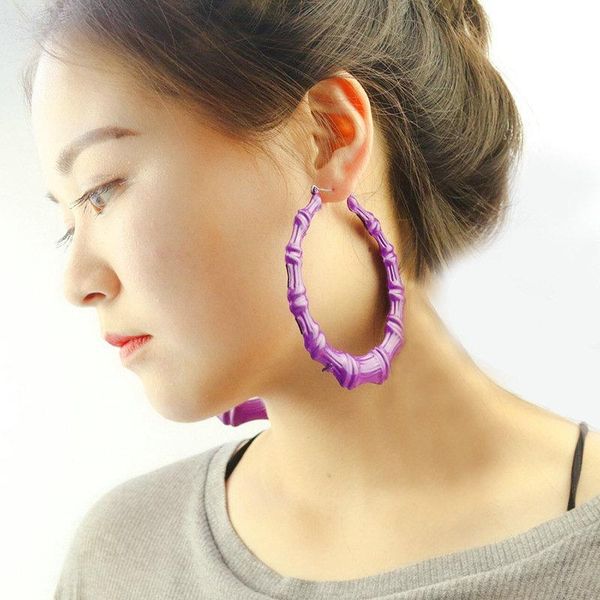 

hoop & huggie fashion hiphop big circle bamboo joint alloy earring exaggerated paint spraying fluorescent women jewelry oorbellen, Golden;silver