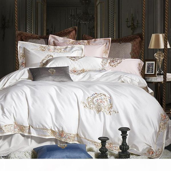 

1000tc египетский хлопок royal luxury пододеяльник белый король королева размер вышивки кровать set пододеяльник простыня set parrure de lit