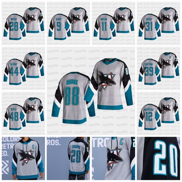 

youth san jose sharks 2021 reverse retro patrick marleau jersey logan couture evander kane brent burns martin jones tomas hertl, Black;red